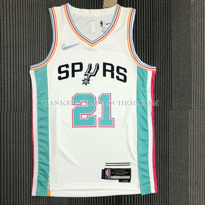 Maillot San Antonio Spurs Tim Duncan NO 21 Ville 2021-22 Blanc